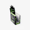 black and green display box. Sturdier corrugated material