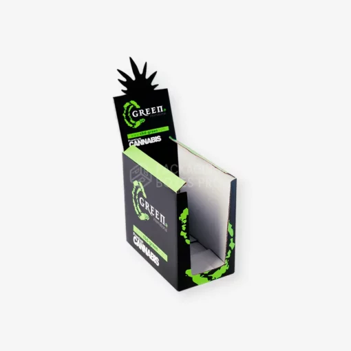 black and green display box. Sturdier corrugated material