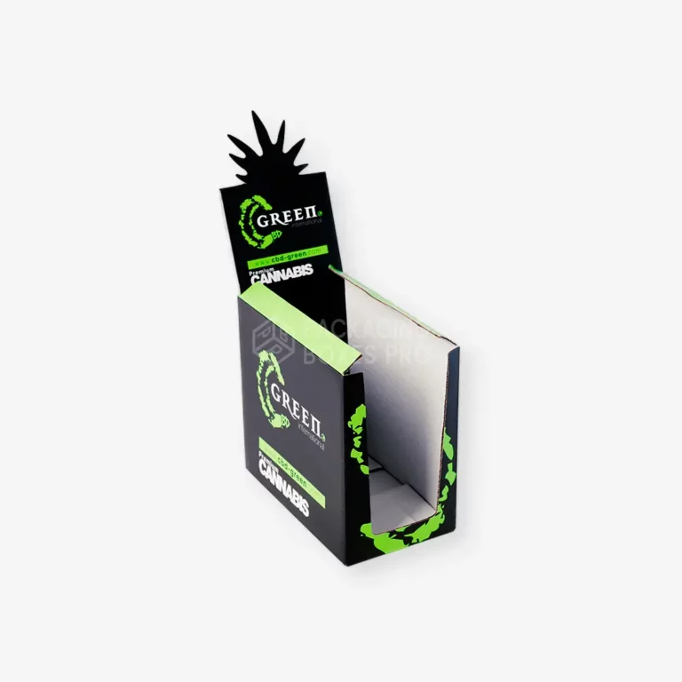 black and green display box. Sturdier corrugated material
