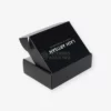 black corrugated box with white letter printing