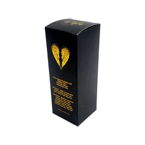black tuck box with gold foil lettering