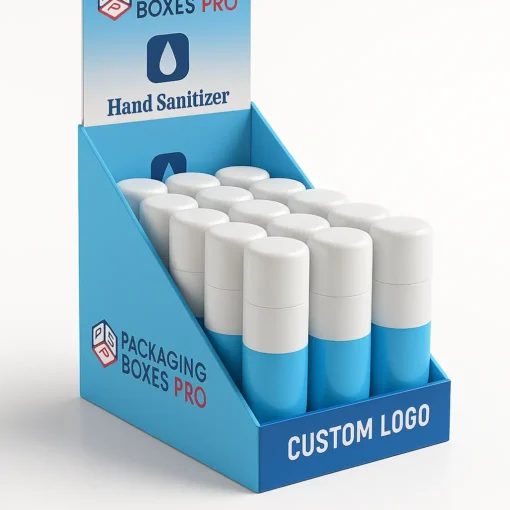 Custom Counter Display Boxes Packaging 7 blue display box for sanitizer bottle