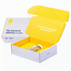 white and yellow printed mailer box with insert