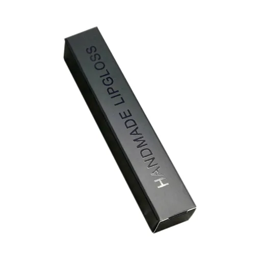 matte black lip gloss box with gloss spot uv lettering
