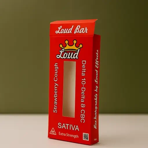 red folding carton with window cutout