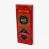 red vape pen box with gold lettering and pattern