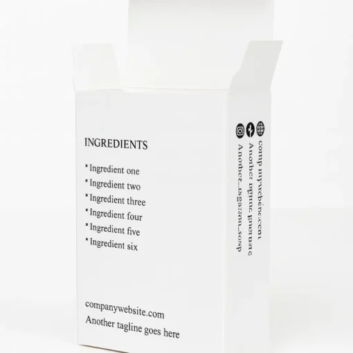 Premium Soap Box Solutions: Half Soap Boxes & Kraft Soap Boxes 6 white soap packaging box ingredient panel view