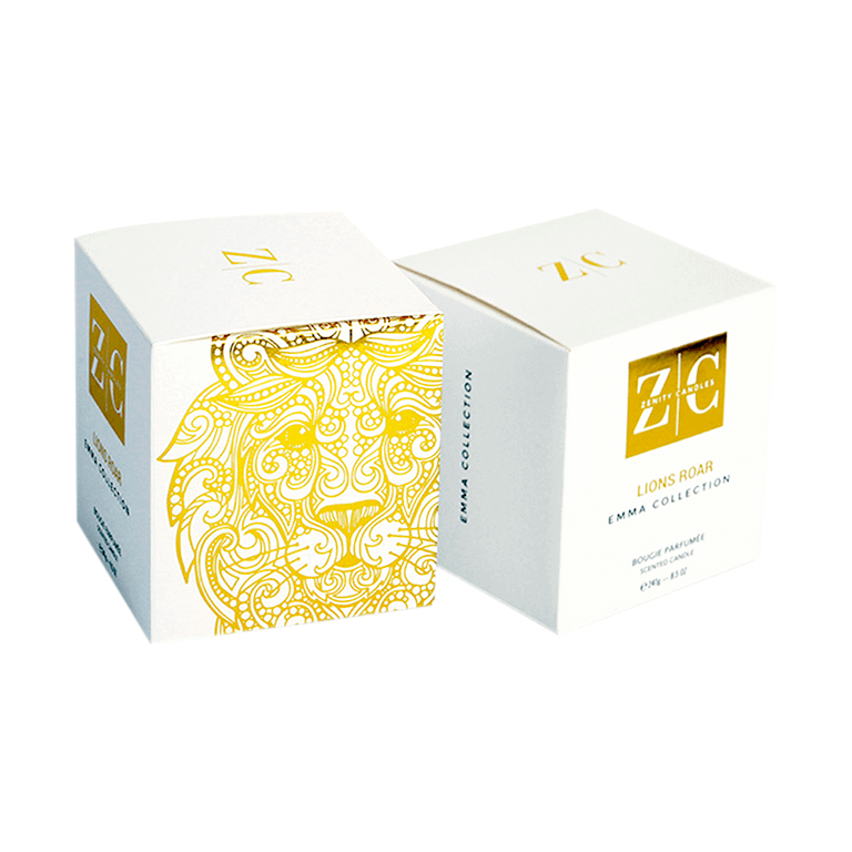 white sqaure packaging box with gold foil printing