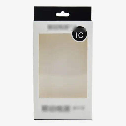 Window hang tab boxes in white, designed for retail products with clear display panel.