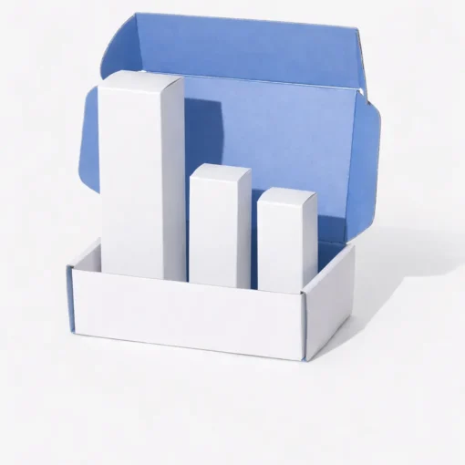 plain white and blue cardboard mailer packaging for small business
