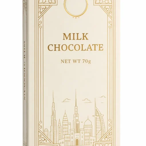 milk chocolate box in beige color and gold stamping