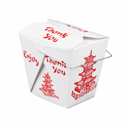 custom printed Chinese take out boxes with steel wire handle