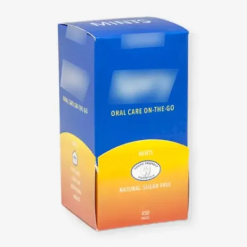 Dispenser Packaging Boxes 6 Dispenser box for sachets with vibrant blue and orange gradient design, ideal for on-the-go oral care products.