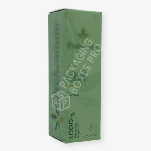 Green essential oil box with embossed leaf design and 1000mg dosage for 30ml hemp extract bottle.