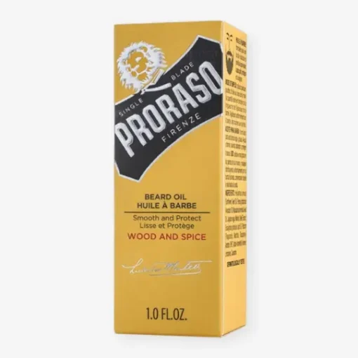 Custom beard oil packaging box in yellow with black logo and bold branding for men's grooming products.