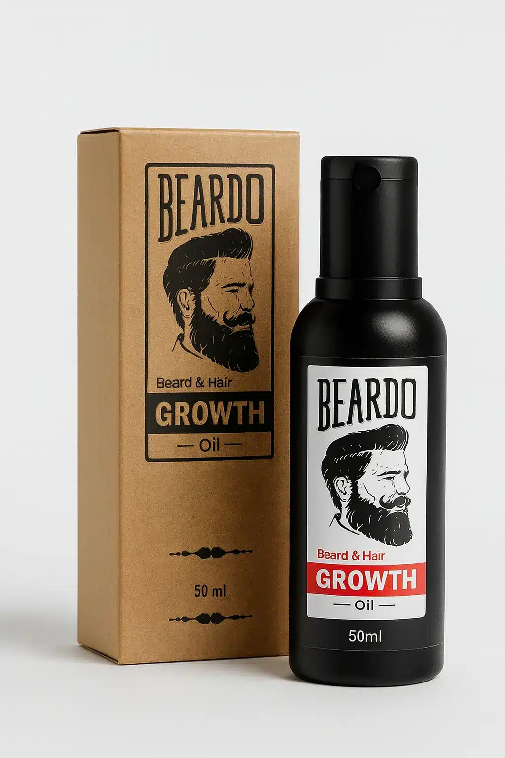 Custom Beard Oil Packaging Boxes – Made for Your Brand 4 beard oil packaging in kraft material with black text and logo printed