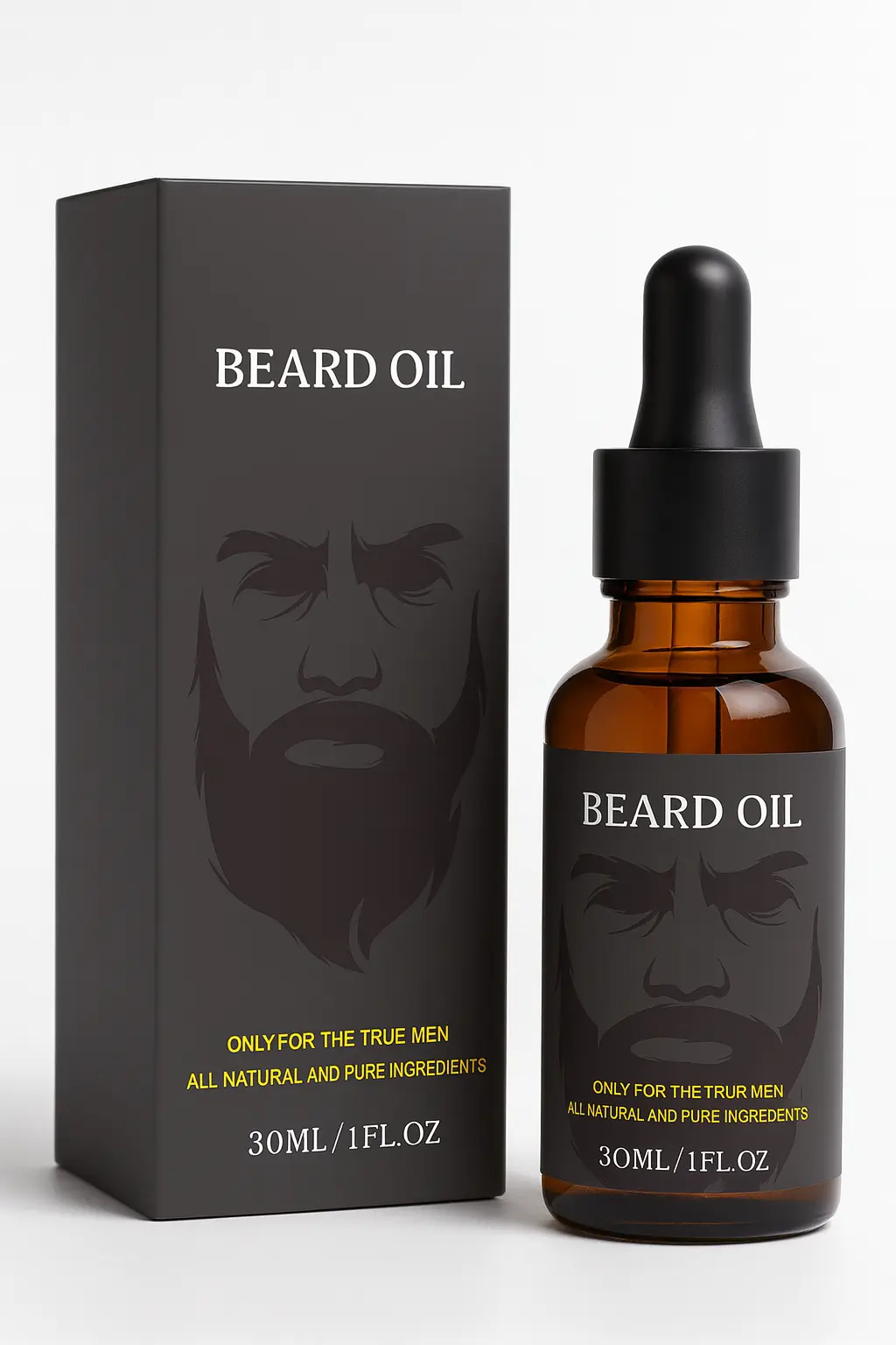 Custom Beard Oil Packaging Boxes – Made for Your Brand 1 grey beard oil packaging box for 1oz glass dropper bottle