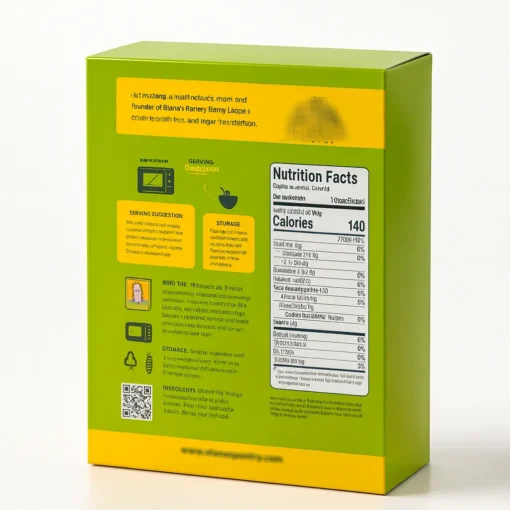 back panel view of frozen food packaging box