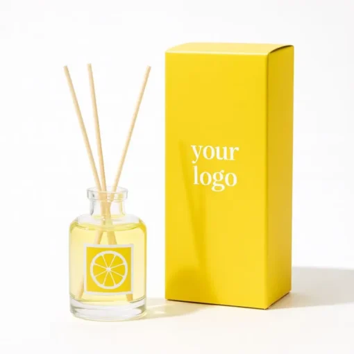 reed diffuser box mockup in yellow color