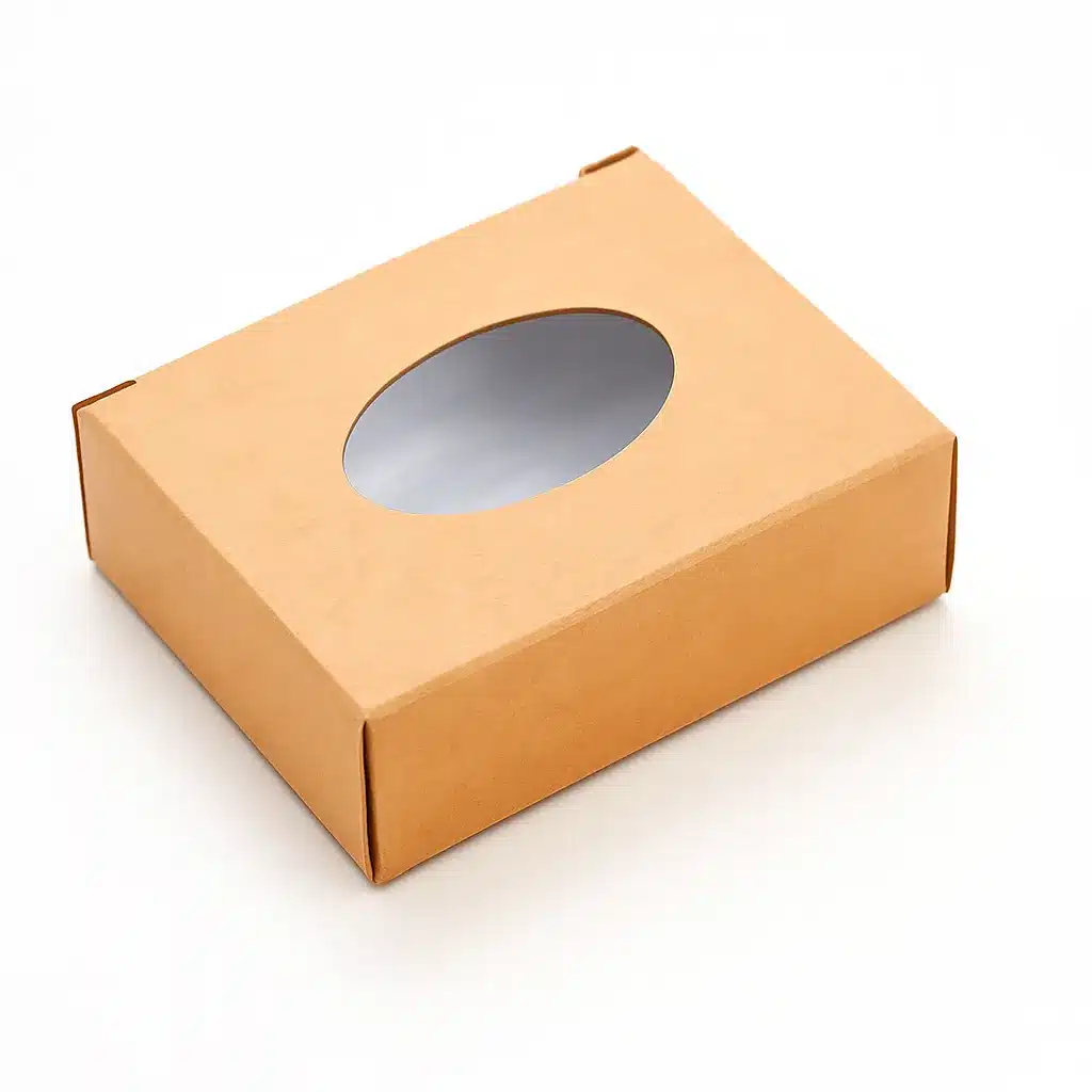 Custom Kraft Soap Boxes 5 non printed kraft material die cut window box with custom shaped window